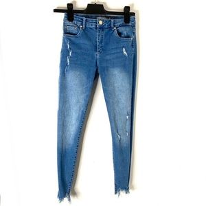 Tractr High Waist Raw Hem Skinny Jean